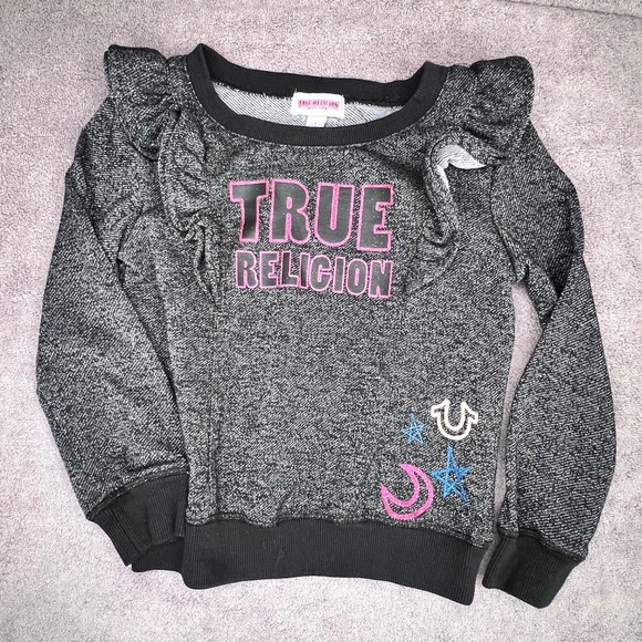True Religion Girl’s Ruffle Front Metallic Sweater Sz S - Picture 1 of 8